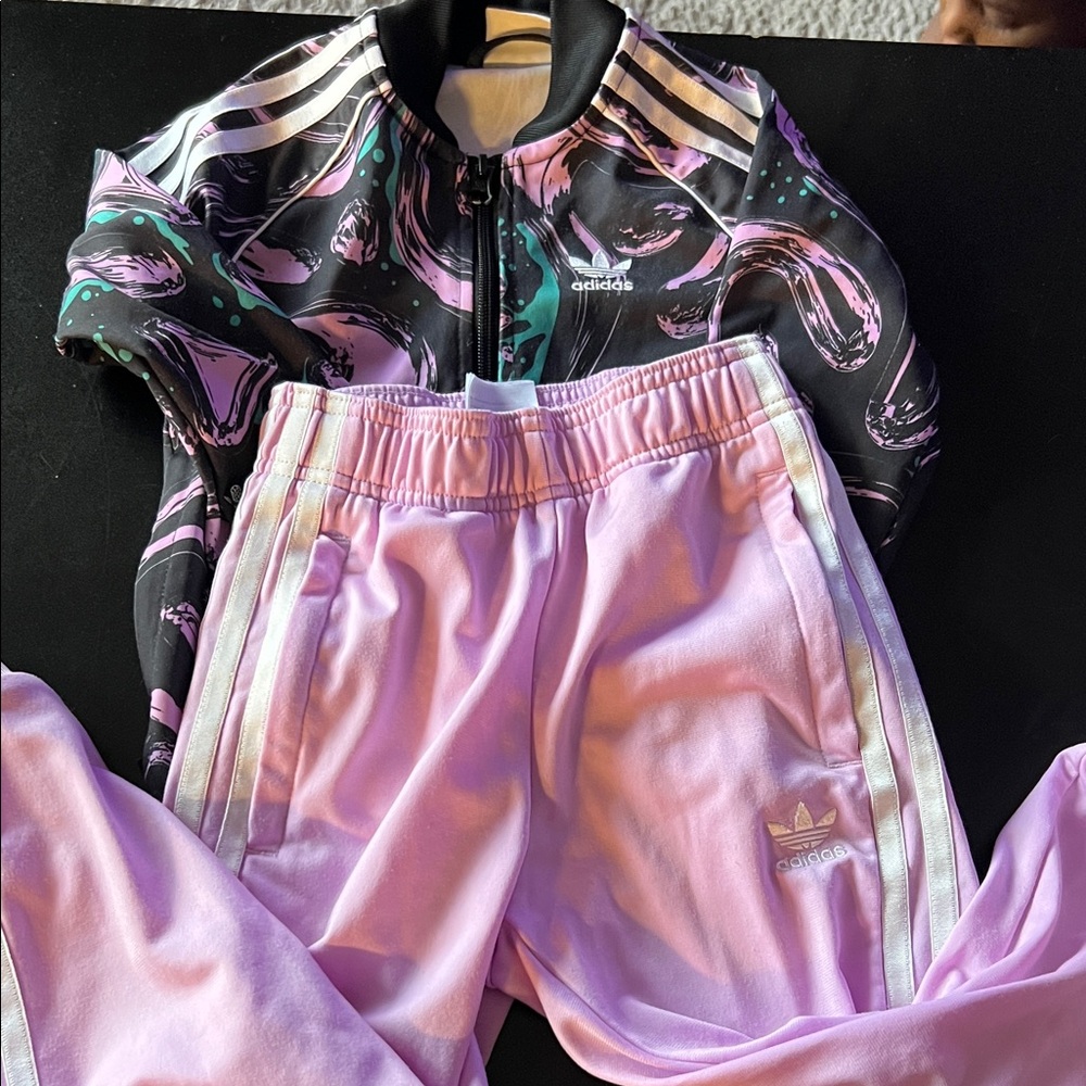Adidas Kids Pink and Black Tracksuit Set
